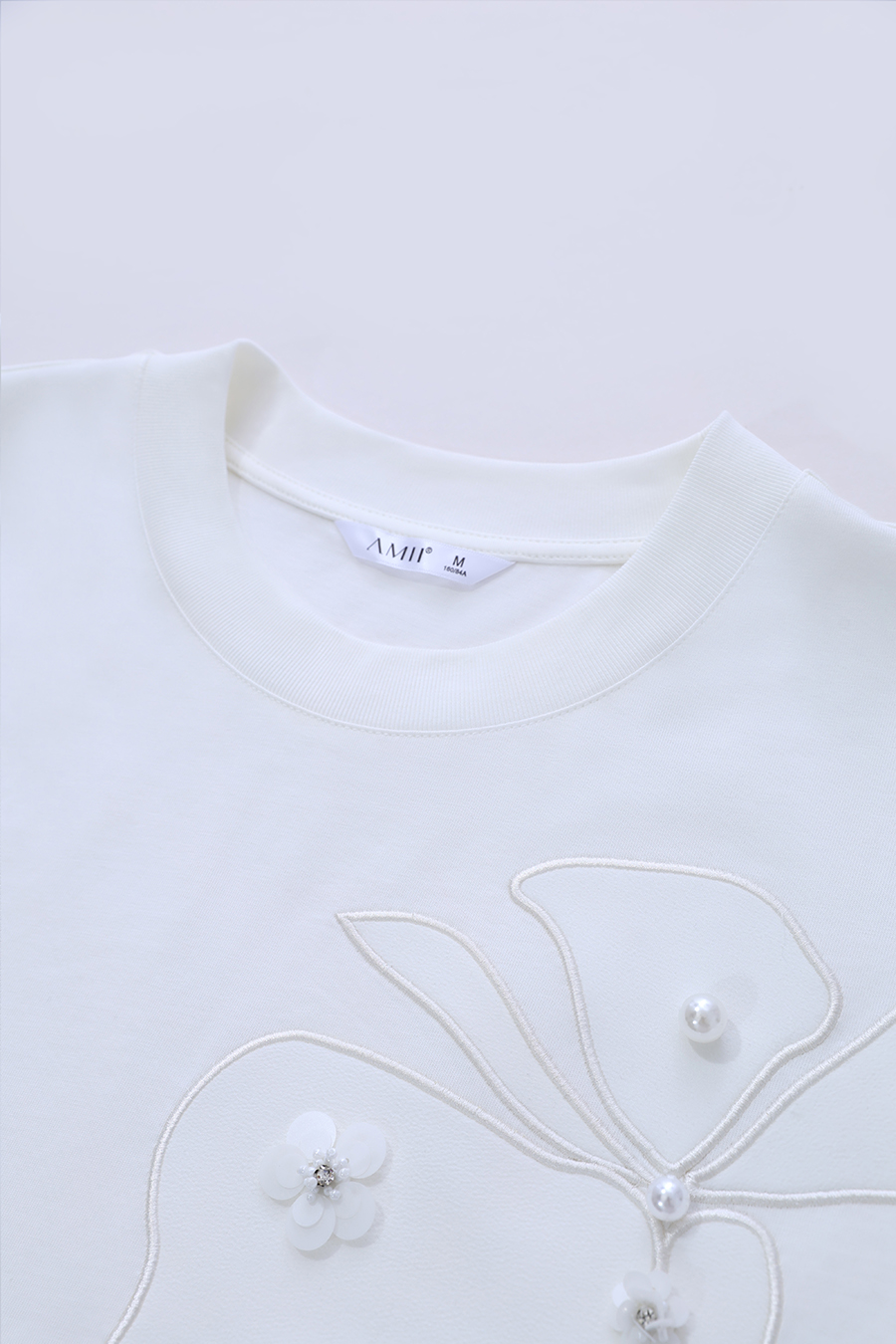 Beaded Flower Applique T-shirt