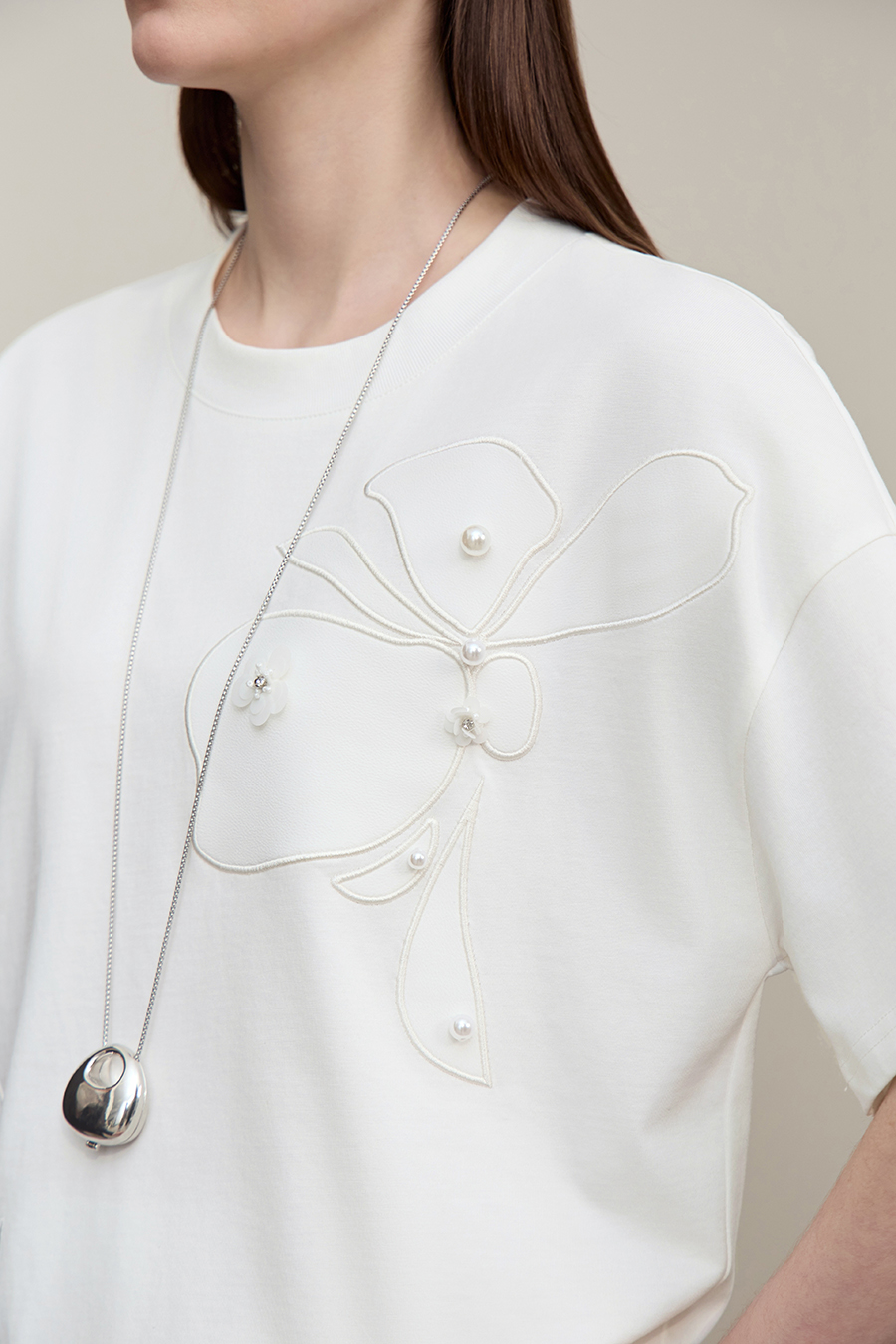 Beaded Flower Applique T-shirt