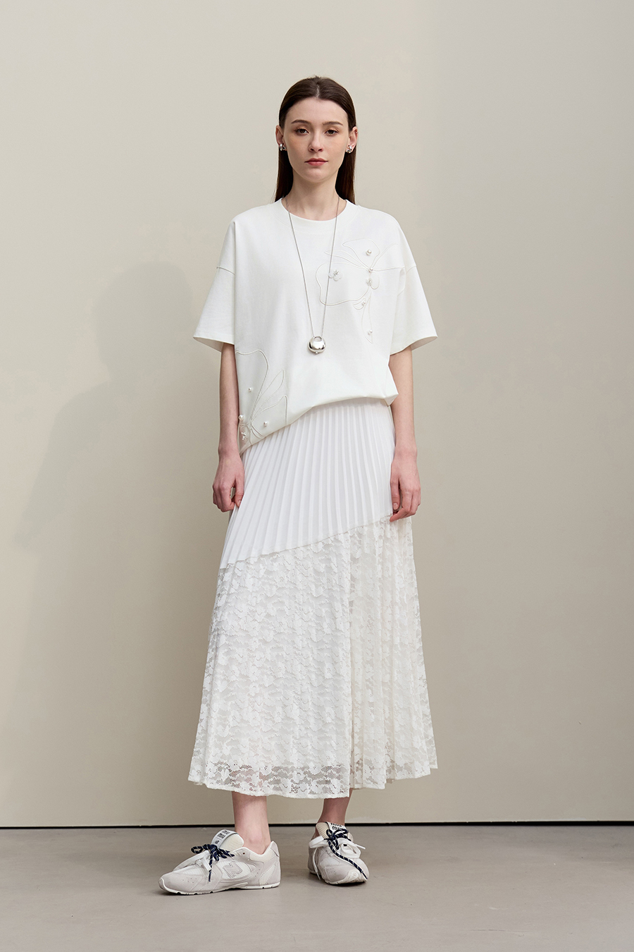 Beaded Flower Applique T-shirt