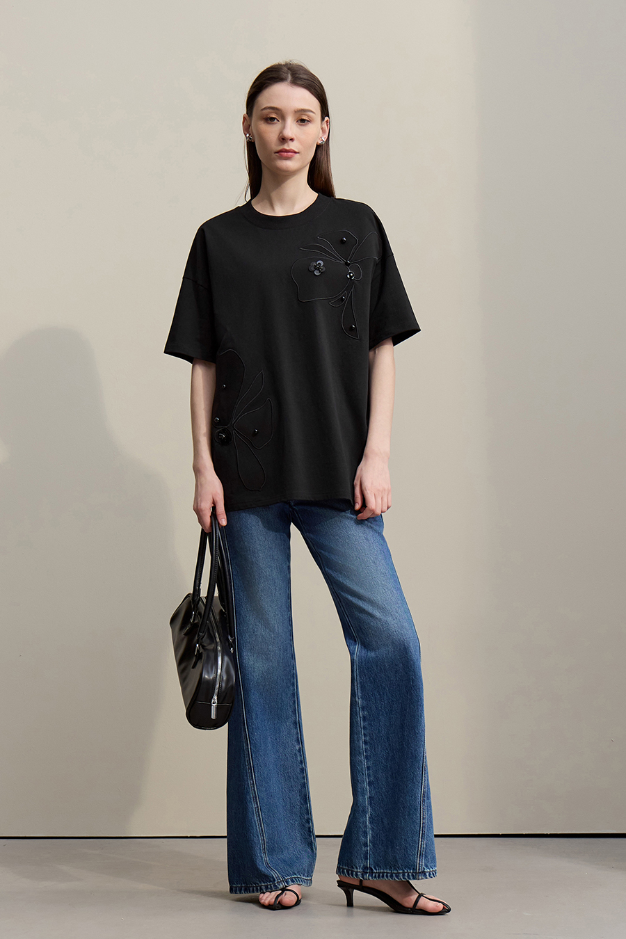 Beaded Flower Applique T-shirt