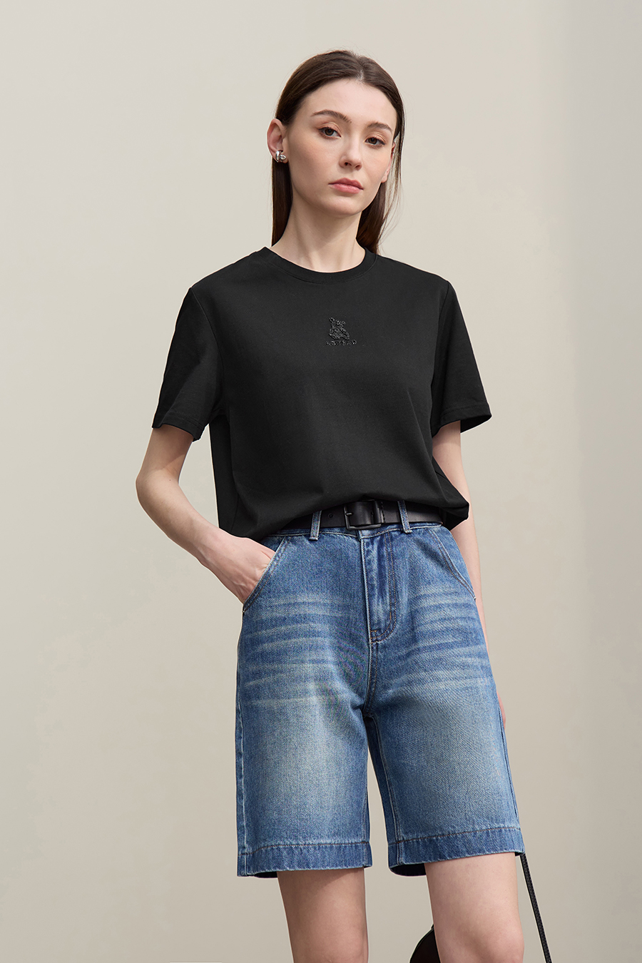 3D Hot-fix Rhinestone Cotton T-shirt