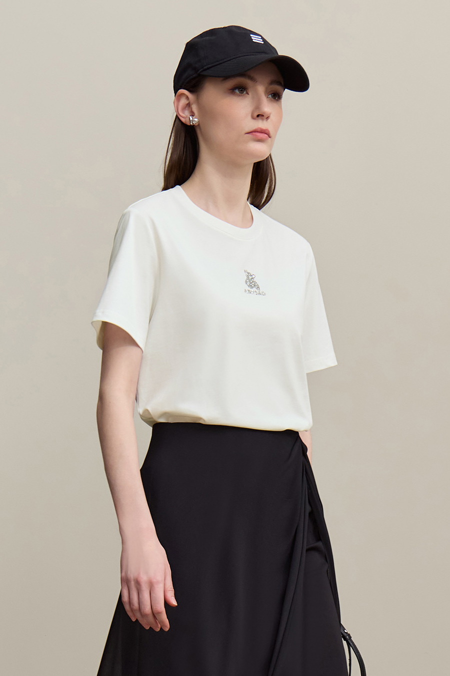 3D Hot-fix Rhinestone Cotton T-shirt