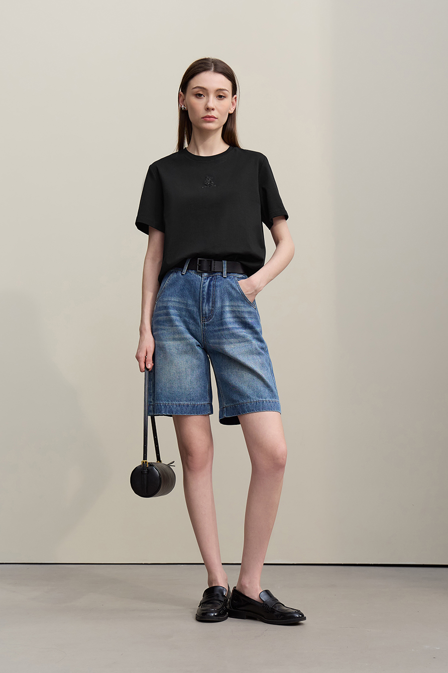 3D Hot-fix Rhinestone Cotton T-shirt