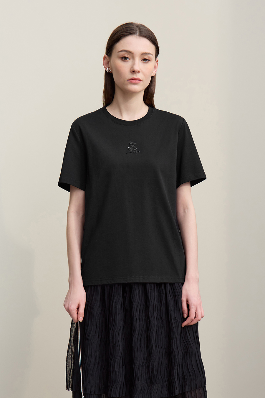 3D Hot-fix Rhinestone Cotton T-shirt