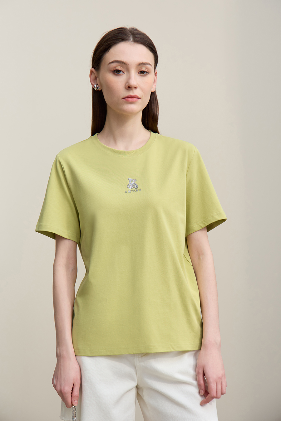 3D Hot-fix Rhinestone Cotton T-shirt