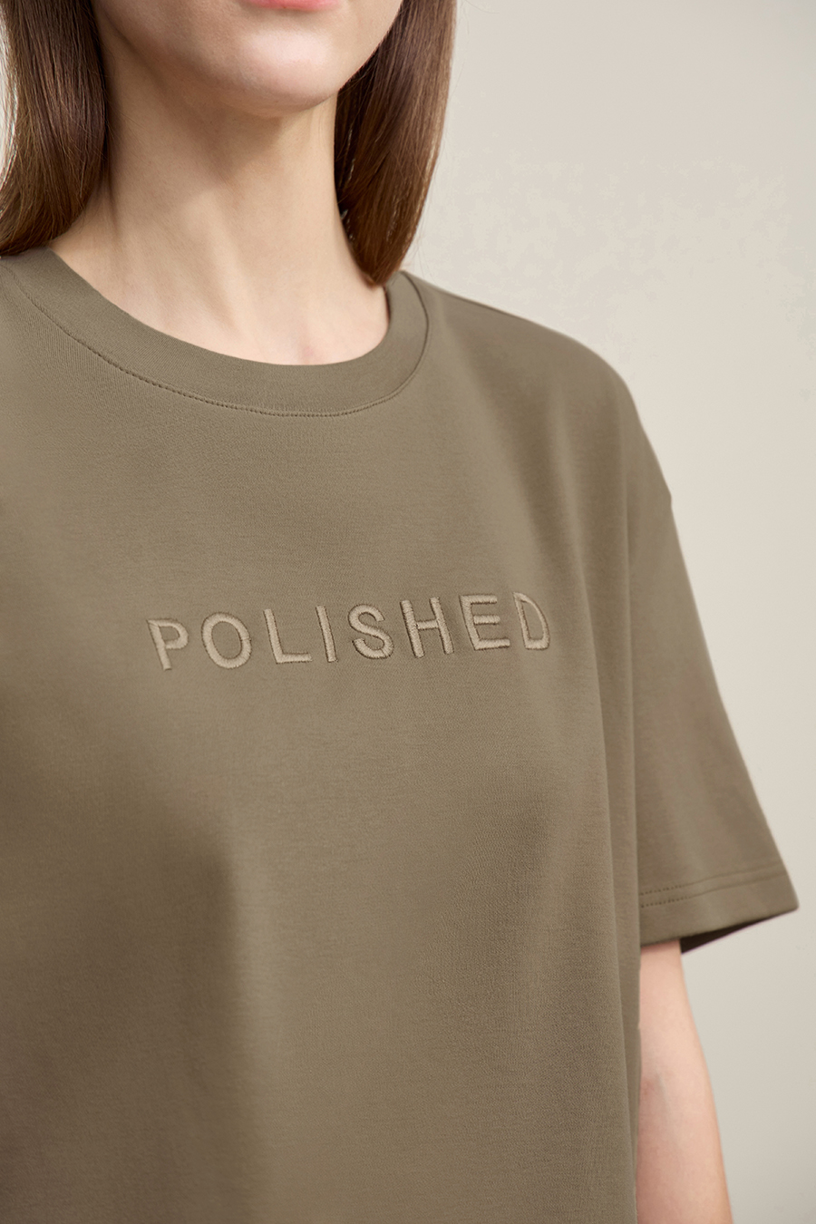 Letter Embroidered Pure Cotton T-shirt|AMII