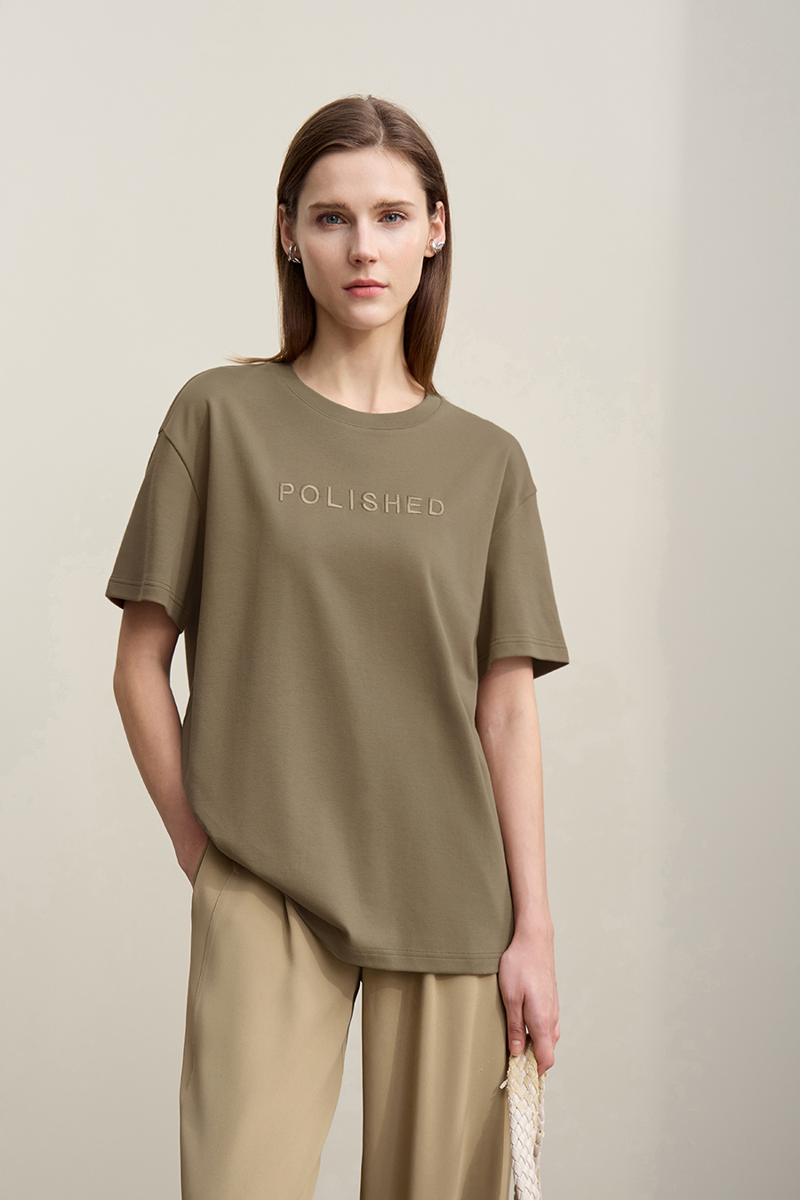 Letter Embroidered Pure Cotton T-shirt|AMII