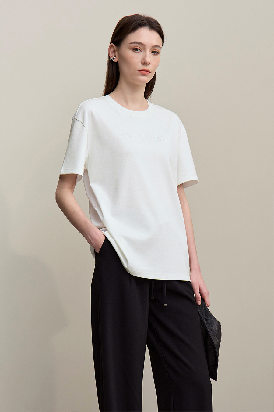 Letter Embroidered Pure Cotton T-shirt|AMII