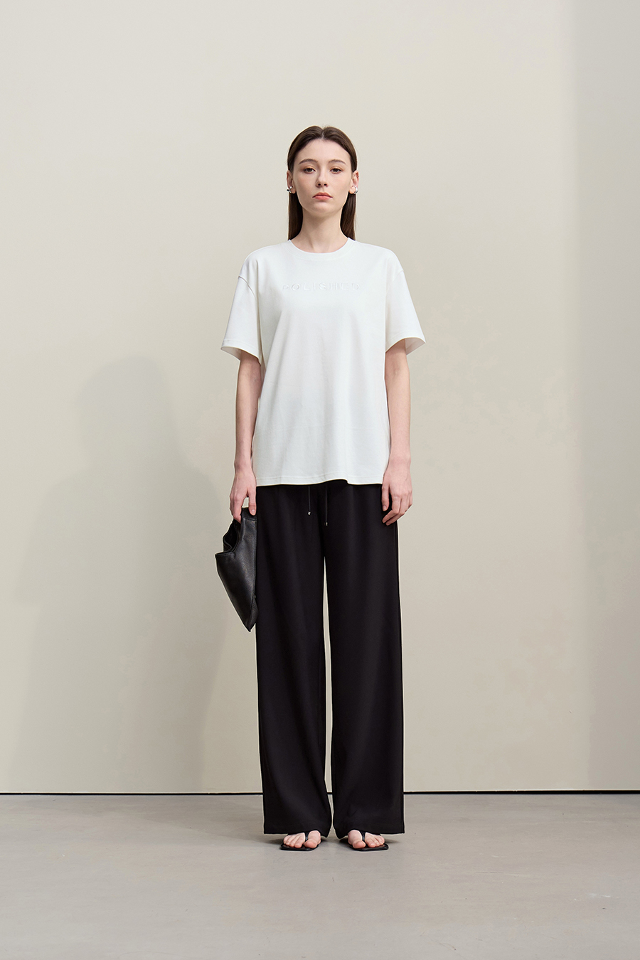 Letter Embroidered Pure Cotton T-shirt|AMII