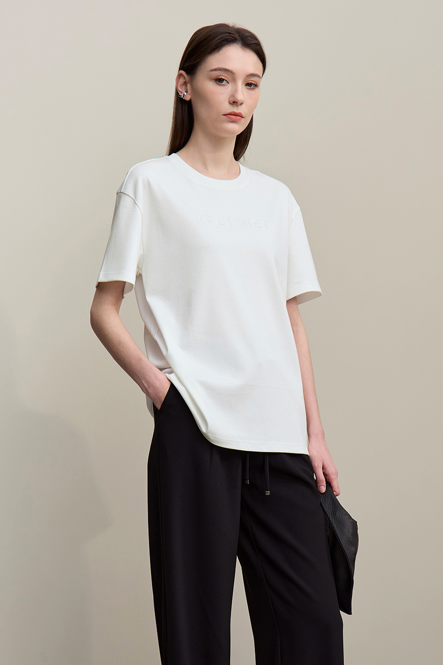 Letter Embroidered Pure Cotton T-shirt|AMII