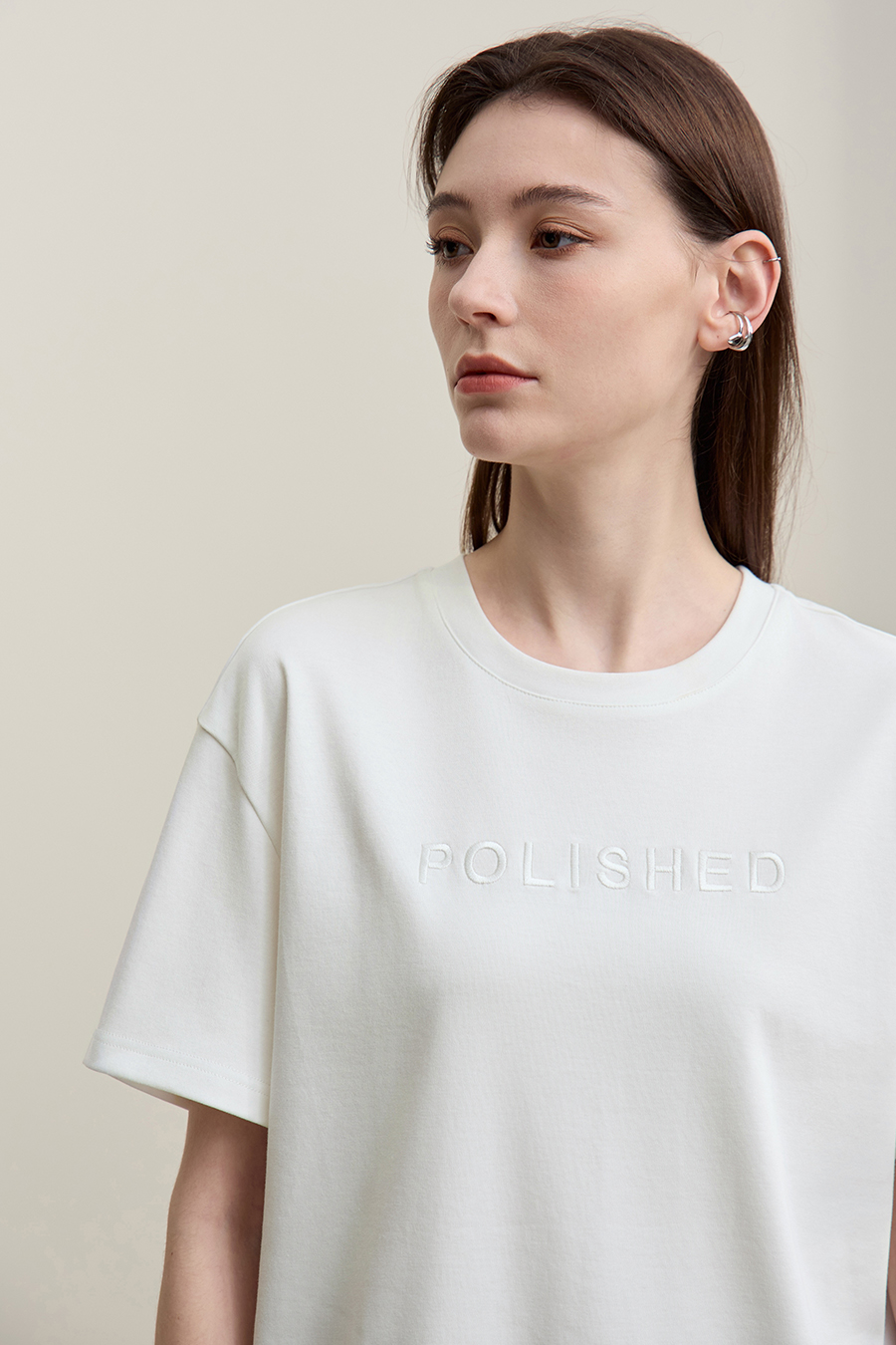 Letter Embroidered Pure Cotton T-shirt|AMII