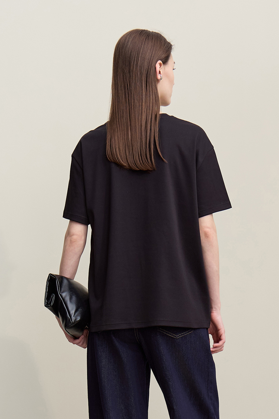 Letter Embroidered Pure Cotton T-shirt|AMII