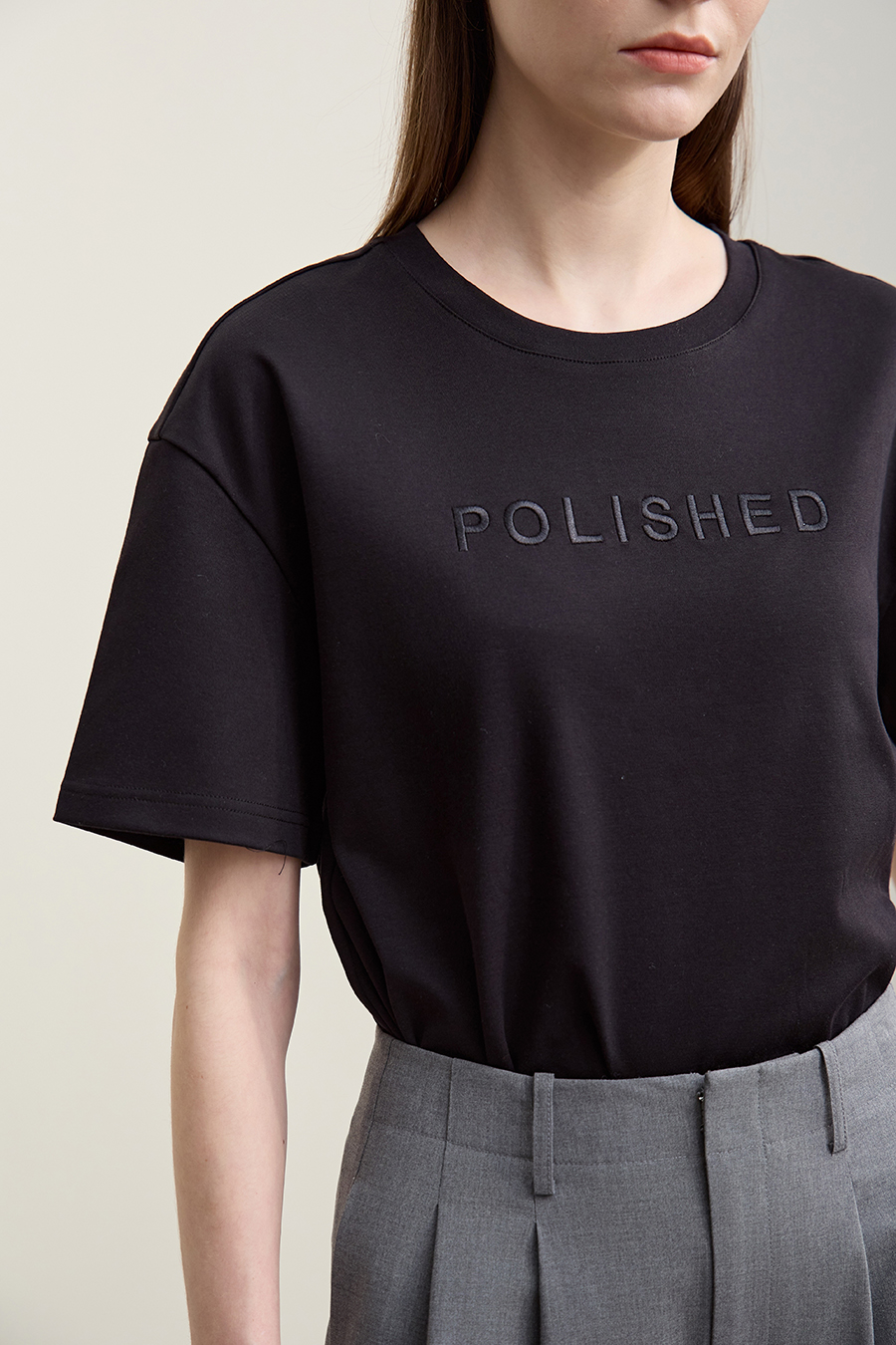Letter Embroidered Pure Cotton T-shirt|AMII