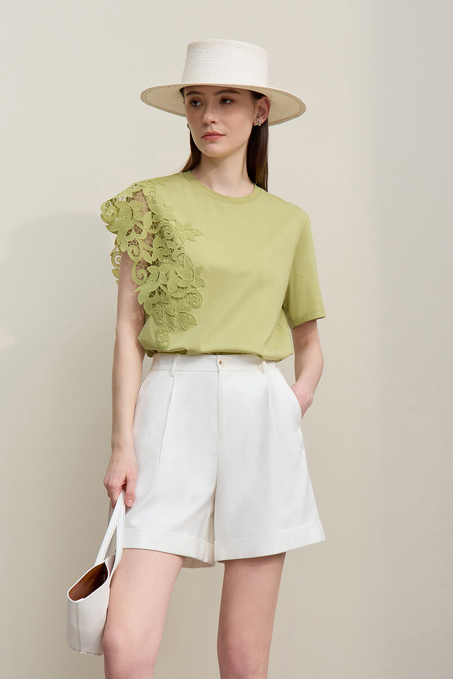 Lace Spliced Asymmetric T-Shirt