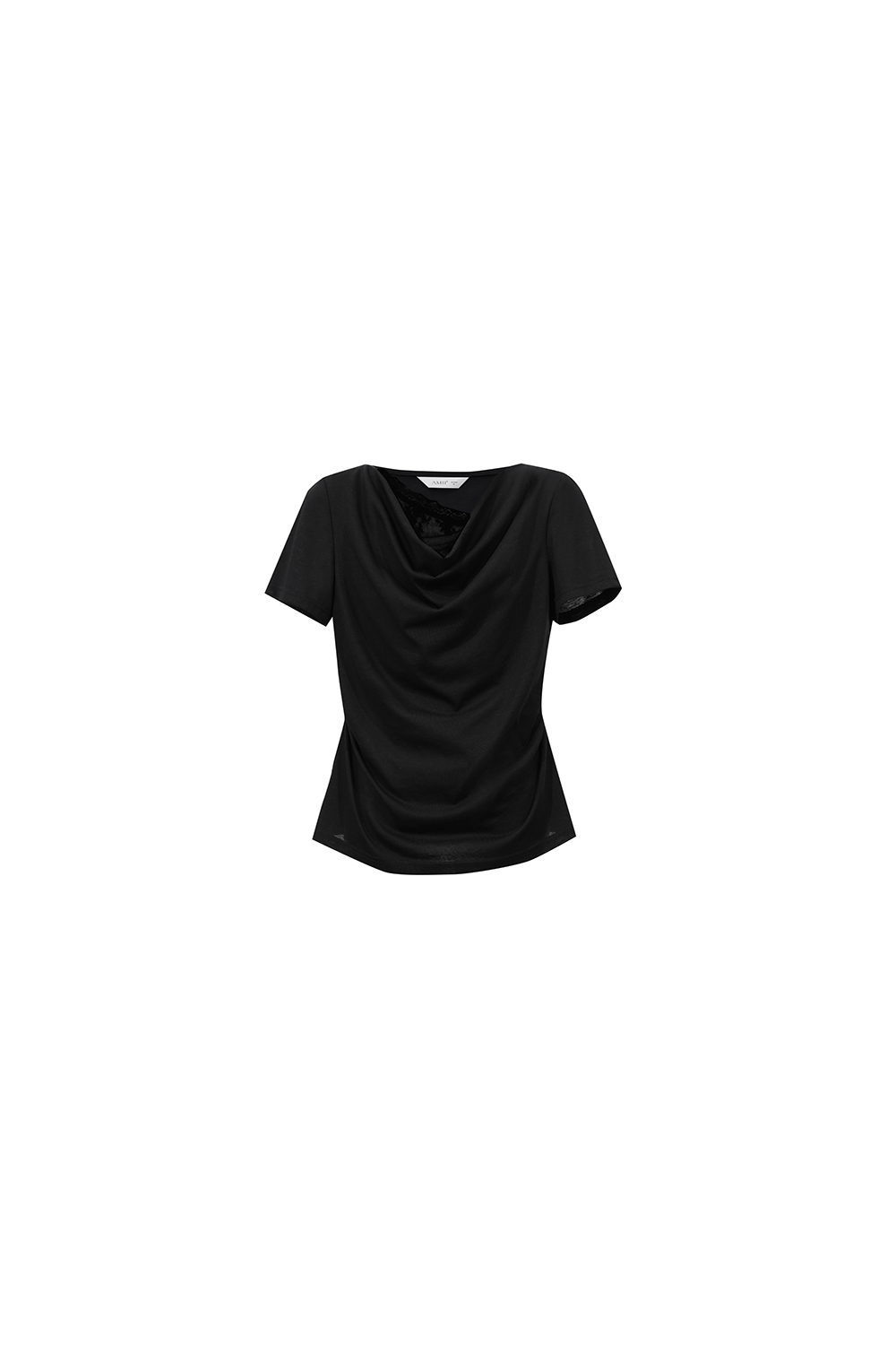 Lace Spliced Cowl Neck T-Shirt|AMII