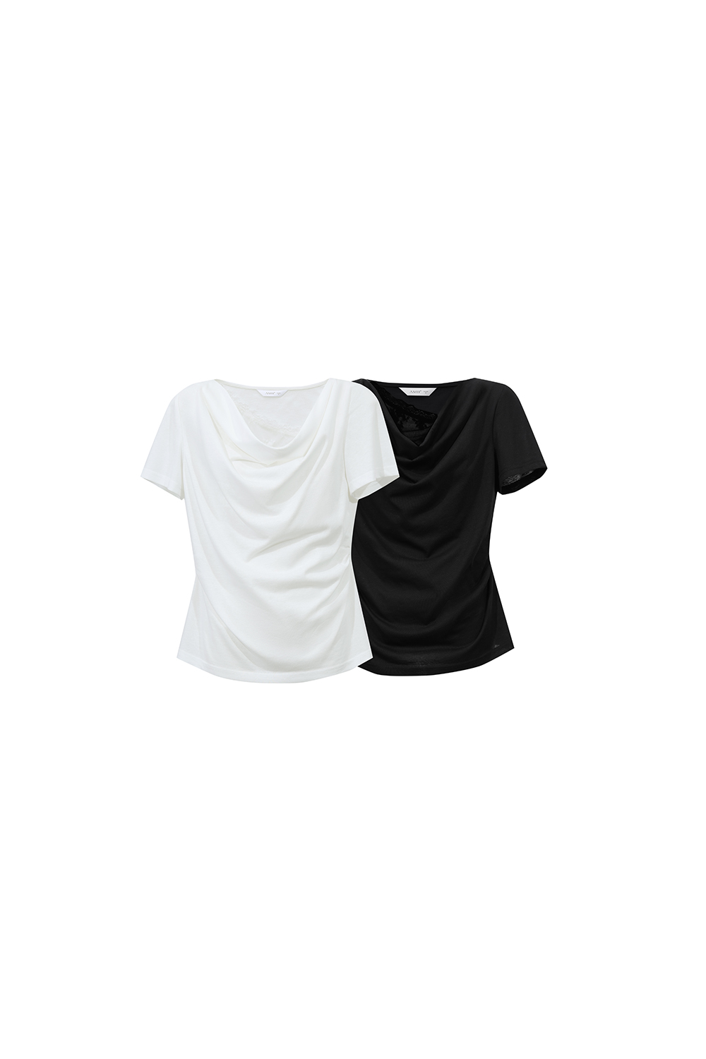 Lace Spliced Cowl Neck T-Shirt|AMII