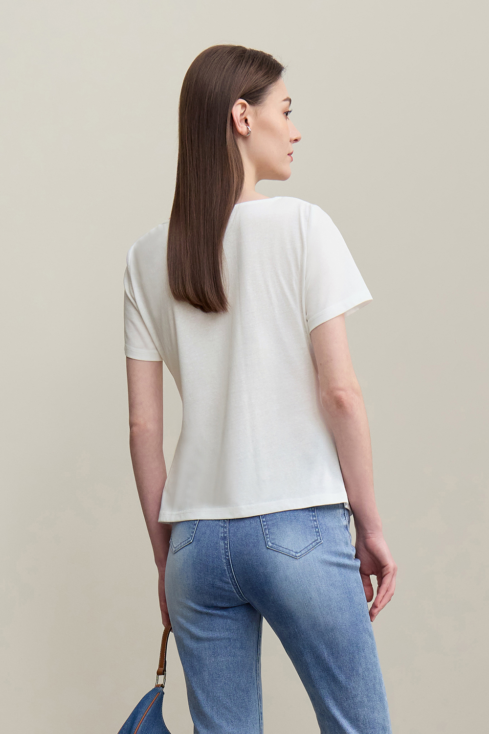 Lace Spliced Cowl Neck T-Shirt|AMII