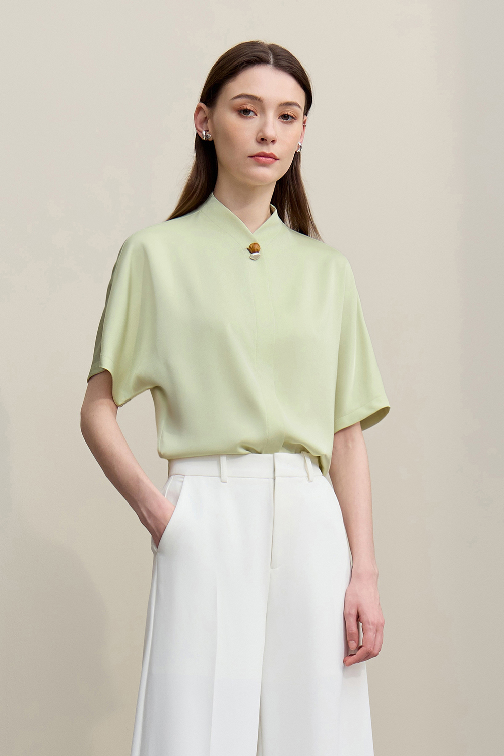 Scarf Neck Raglan Chiffon Top