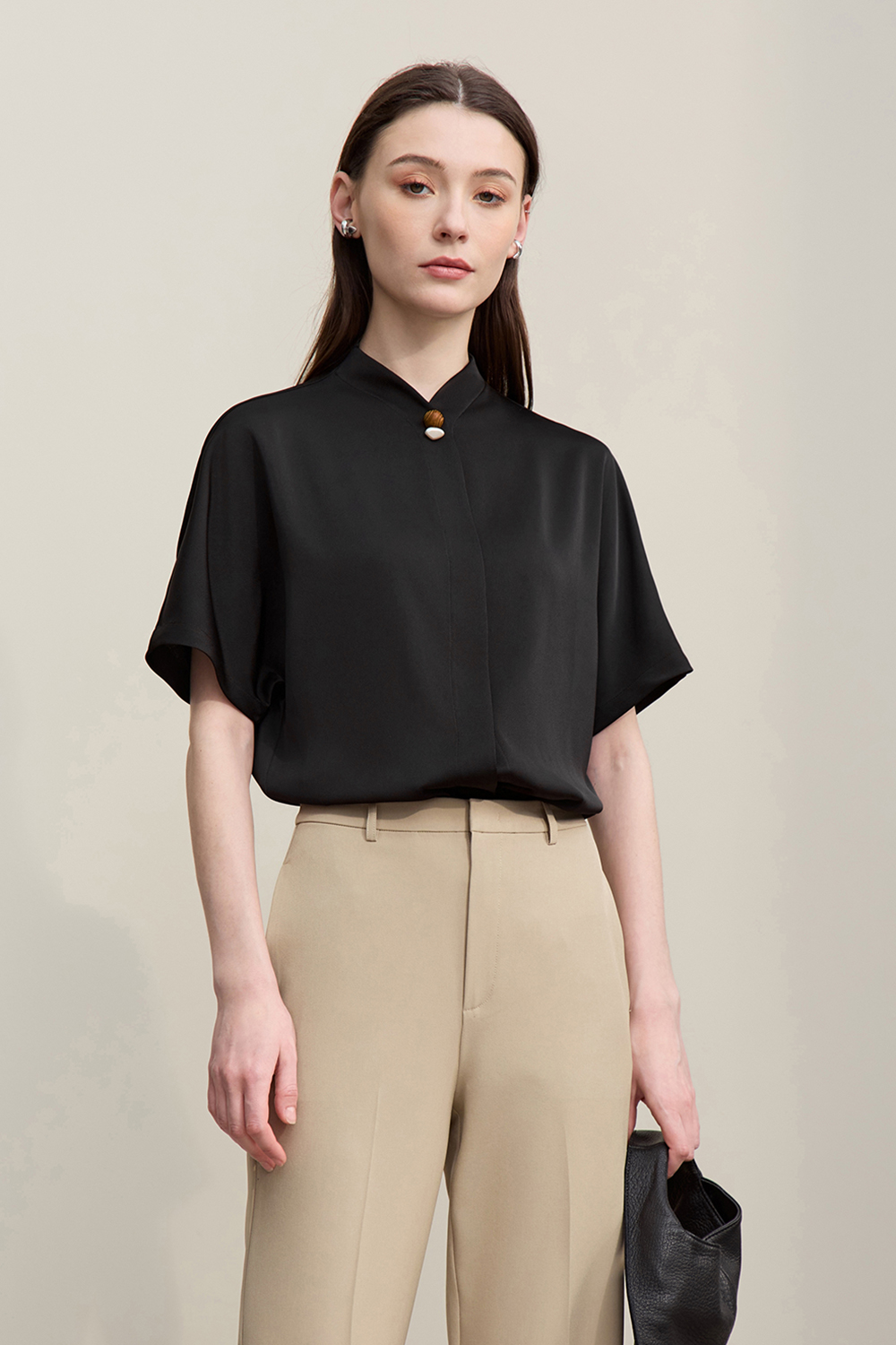 Scarf Neck Raglan Chiffon Top