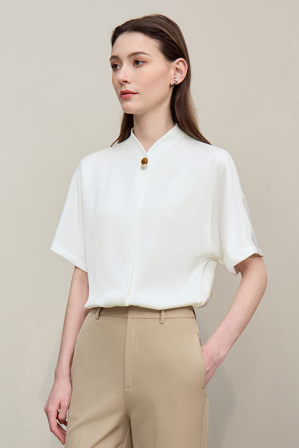 Scarf Neck Raglan Chiffon Top