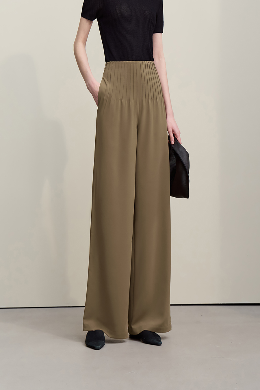Toothpick pleat casual long pants|AMII