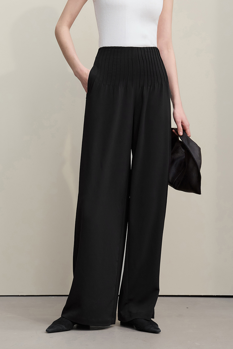 Toothpick pleat casual long pants|AMII