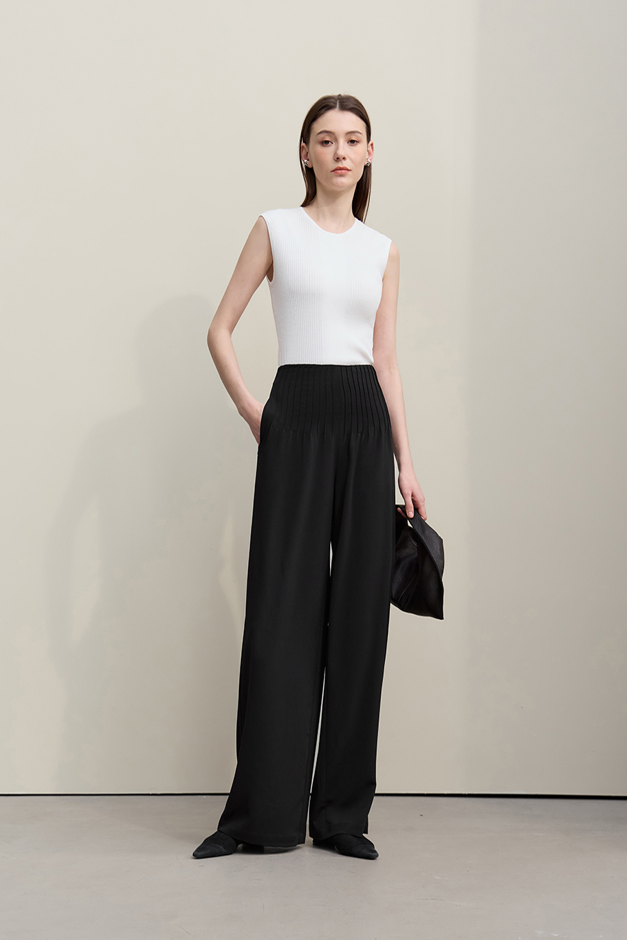 Toothpick pleat casual long pants|AMII