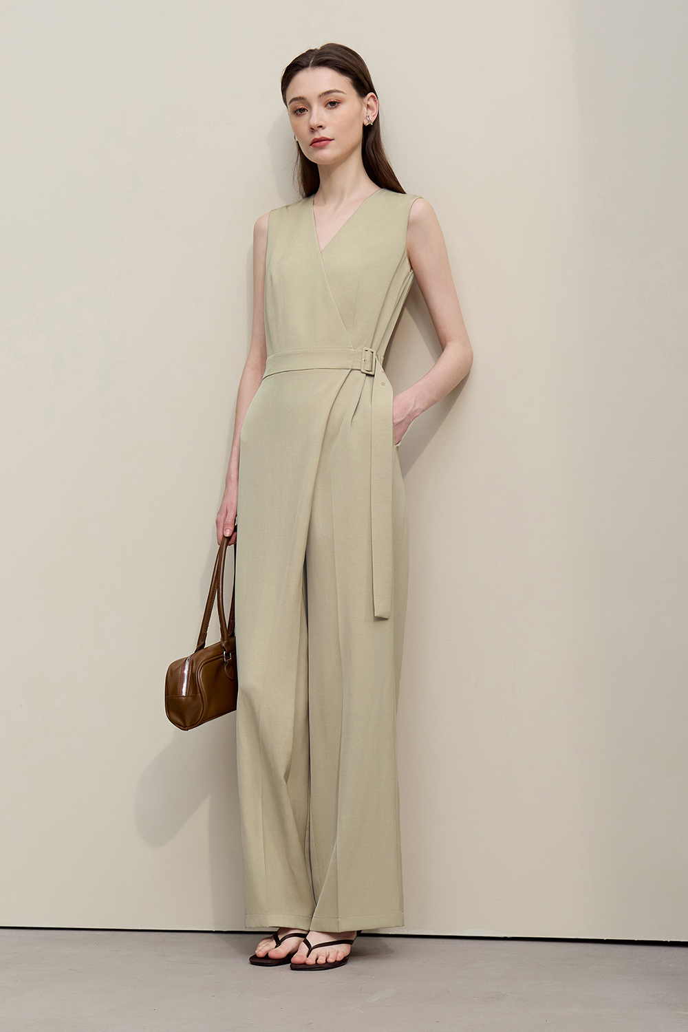 V-neck Belted Jumpsuit