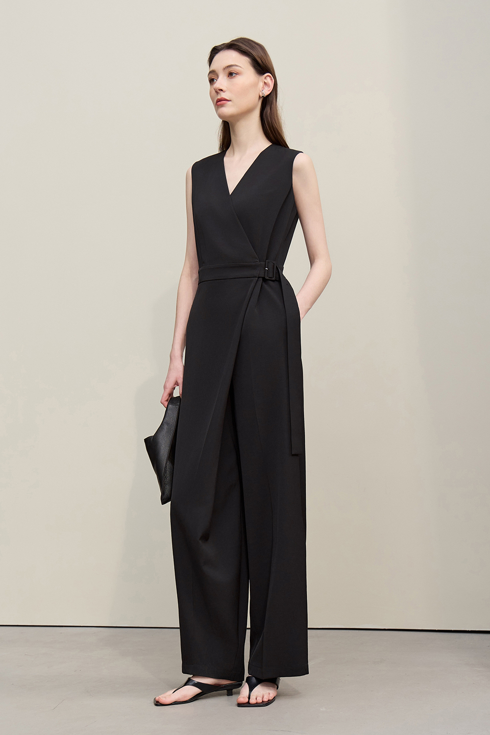 V-neck Belted Jumpsuit