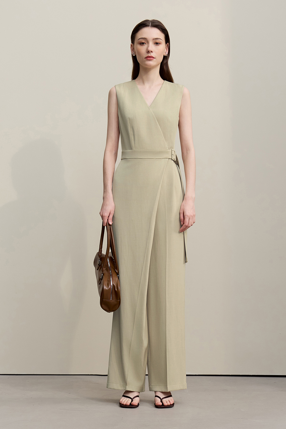 V-neck Belted Jumpsuit