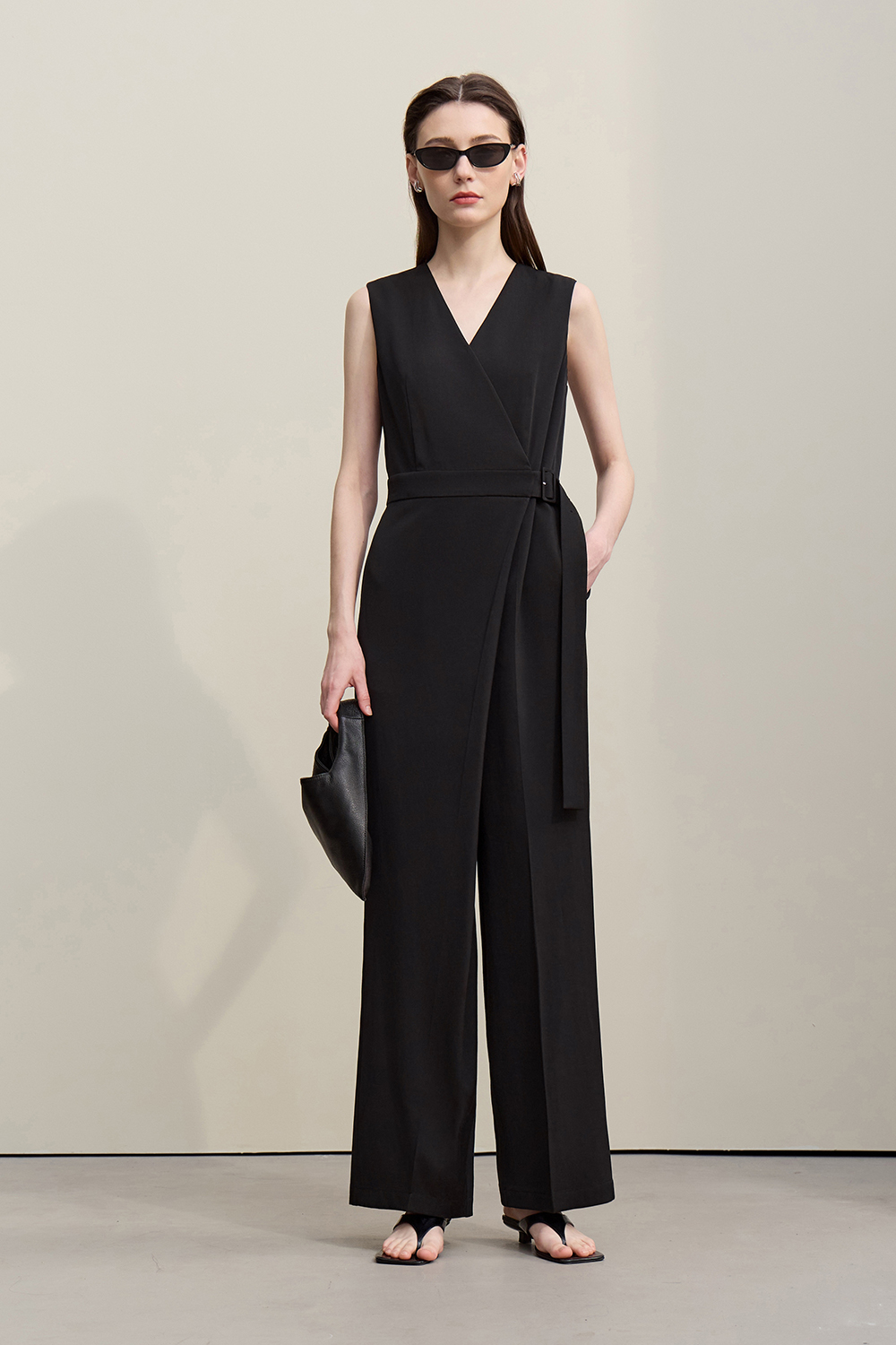 V-neck Belted Jumpsuit