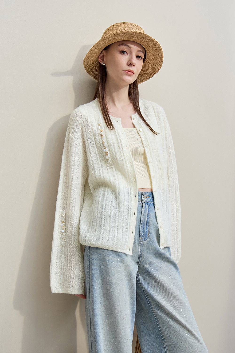 Drop Needle Rib Knit Cardigan