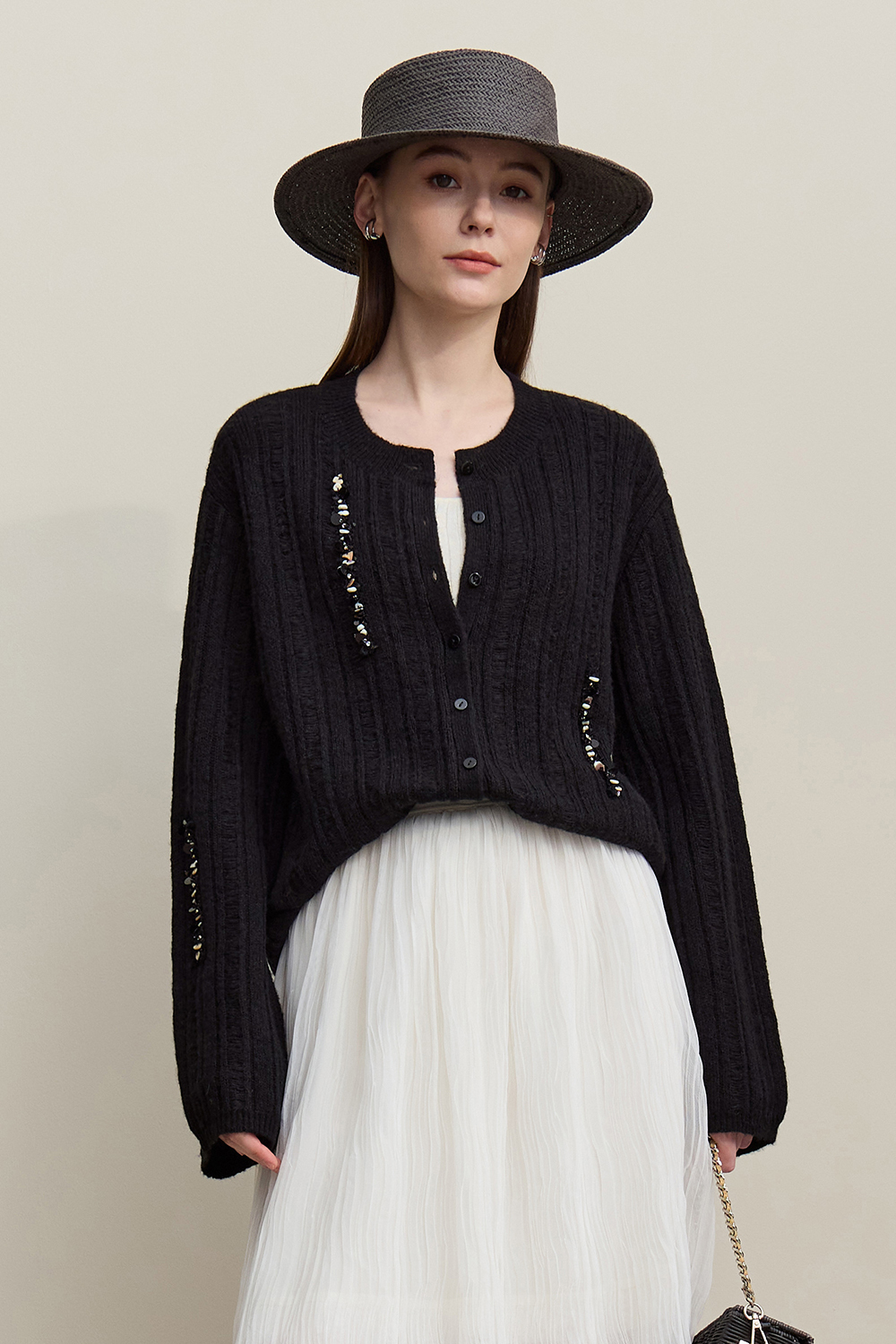 Drop Needle Rib Knit Cardigan