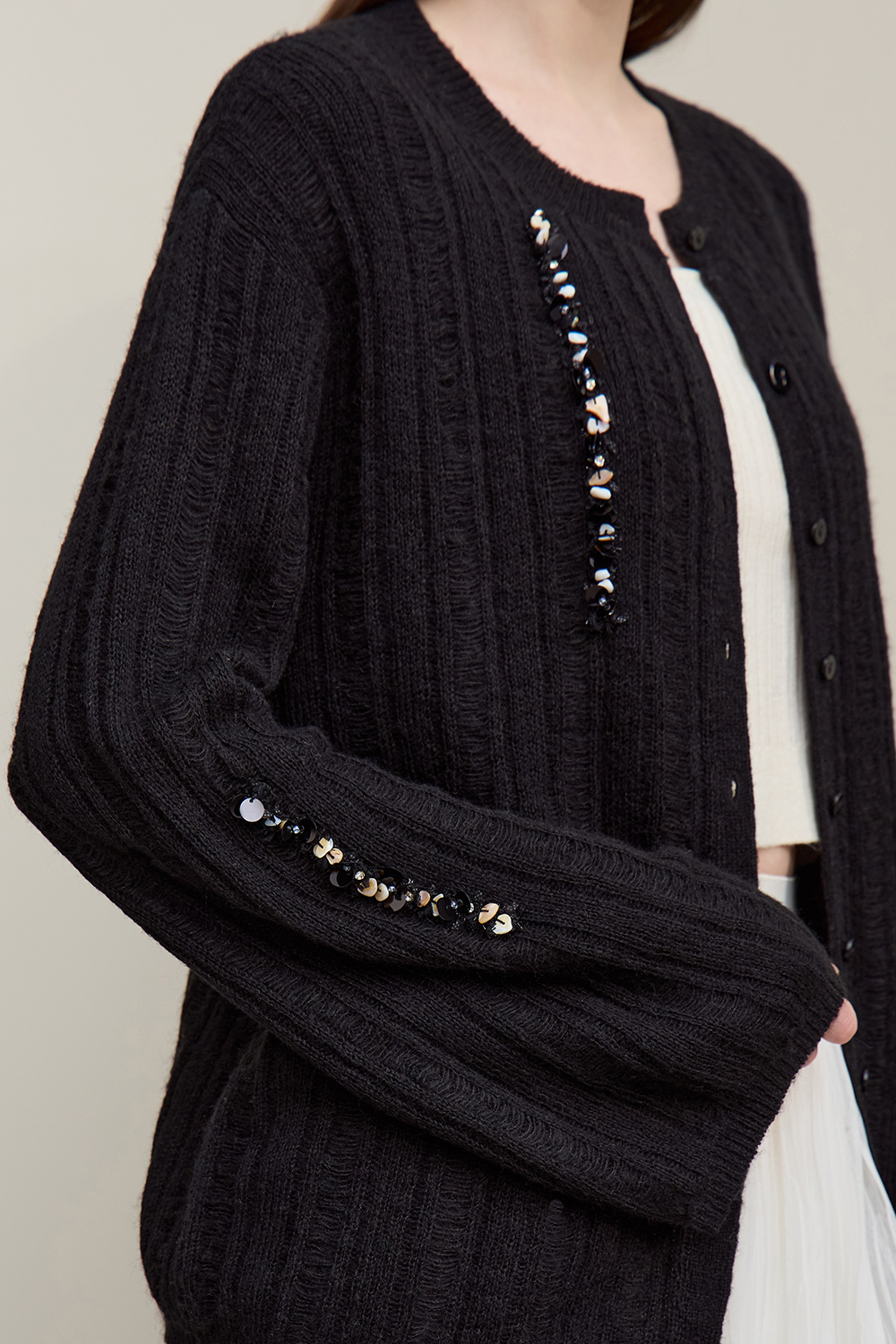 Drop Needle Rib Knit Cardigan