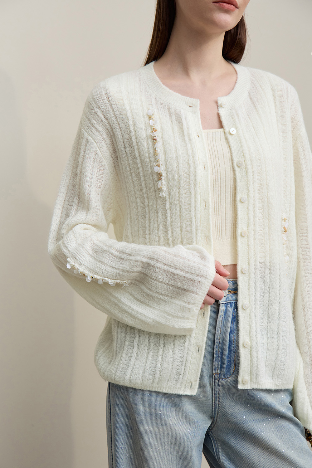 Drop Needle Rib Knit Cardigan