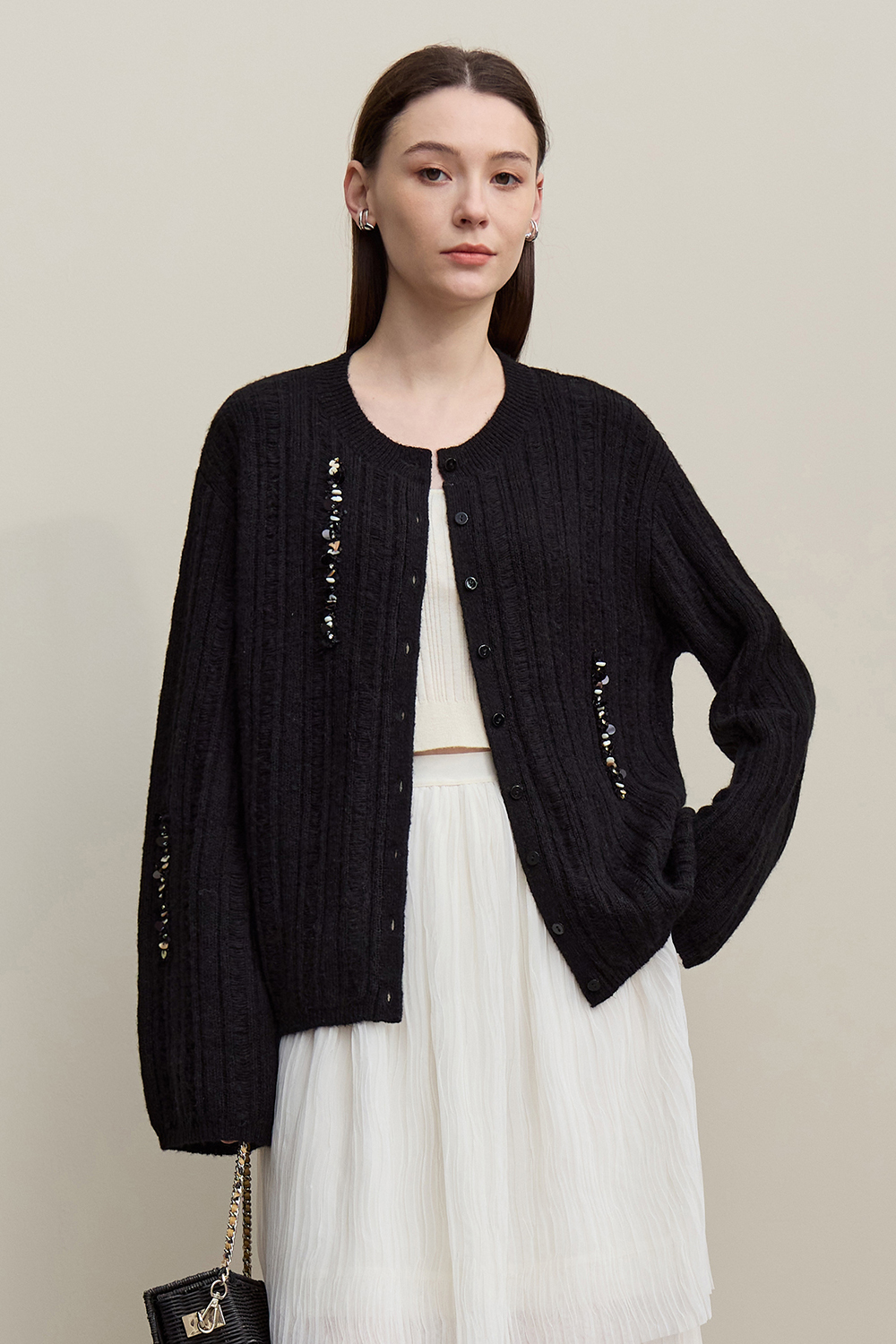 Drop Needle Rib Knit Cardigan