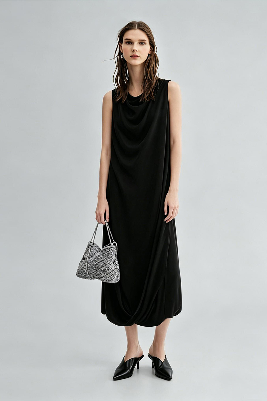 Cowl Neck Sleeveless Dress|AMII