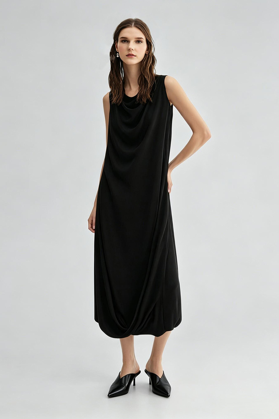 Cowl Neck Sleeveless Dress|AMII