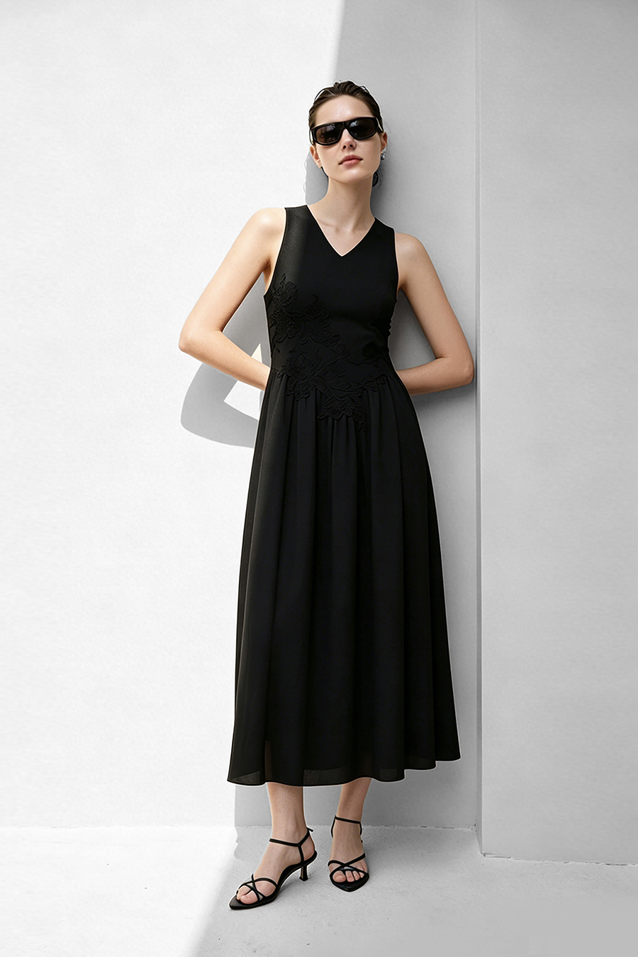 V-Neck Lace Spliced Dress