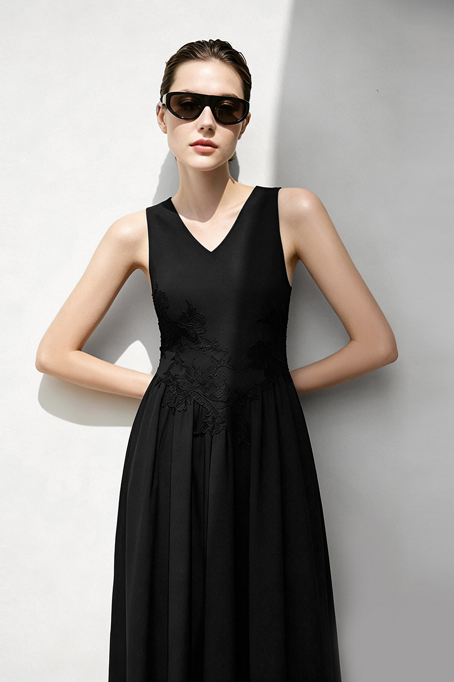 V-Neck Lace Spliced Dress