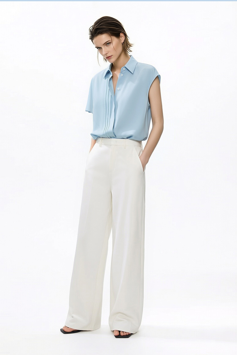Asymmetric Sleeve Chiffon Blouse|AMII