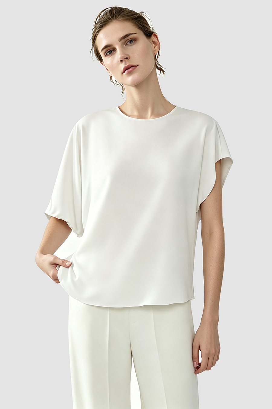 Asymmetric Sleeve Chiffon Top