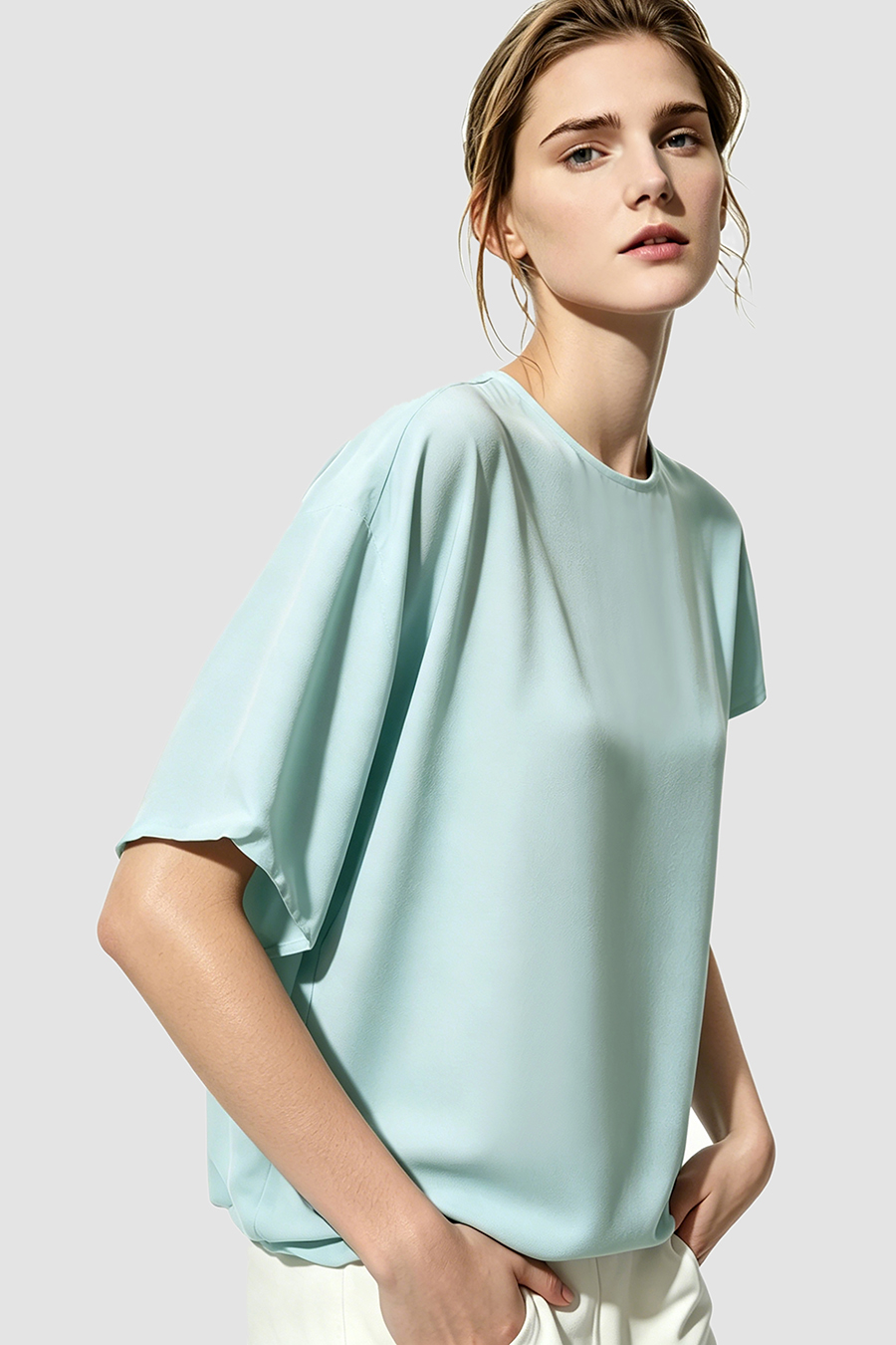 Asymmetric Sleeve Chiffon Top