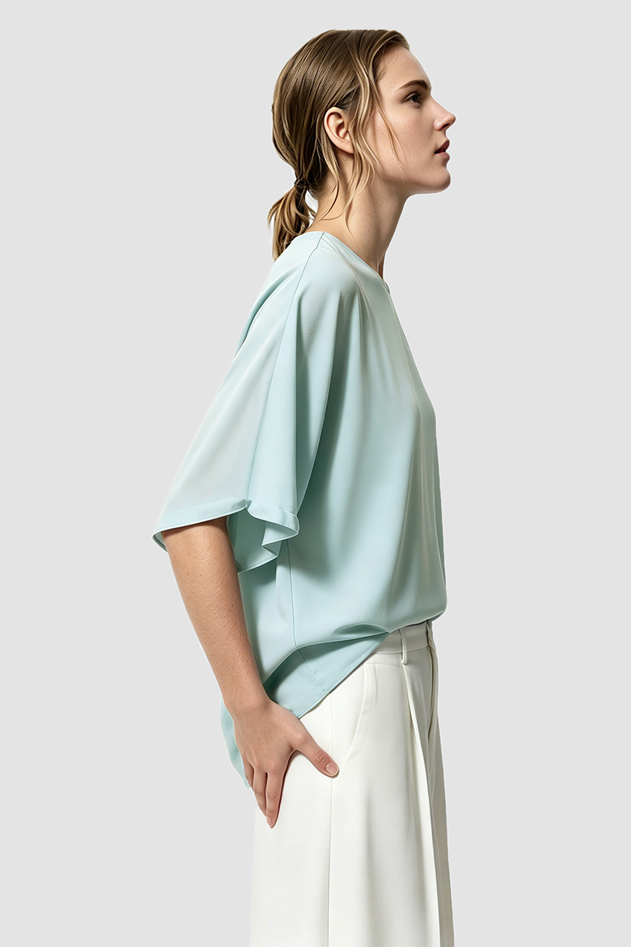 Asymmetric Sleeve Chiffon Top