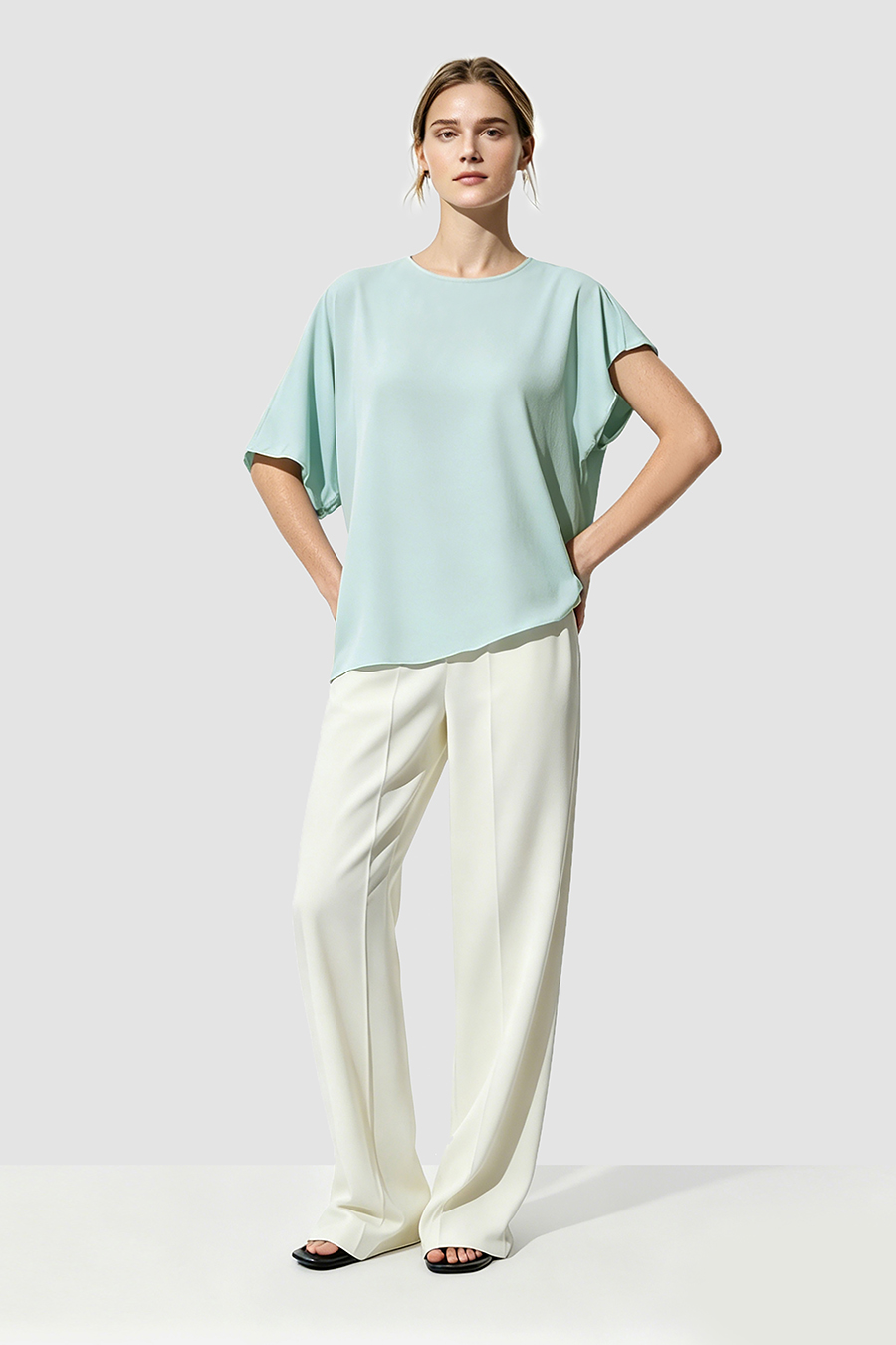 Asymmetric Sleeve Chiffon Top