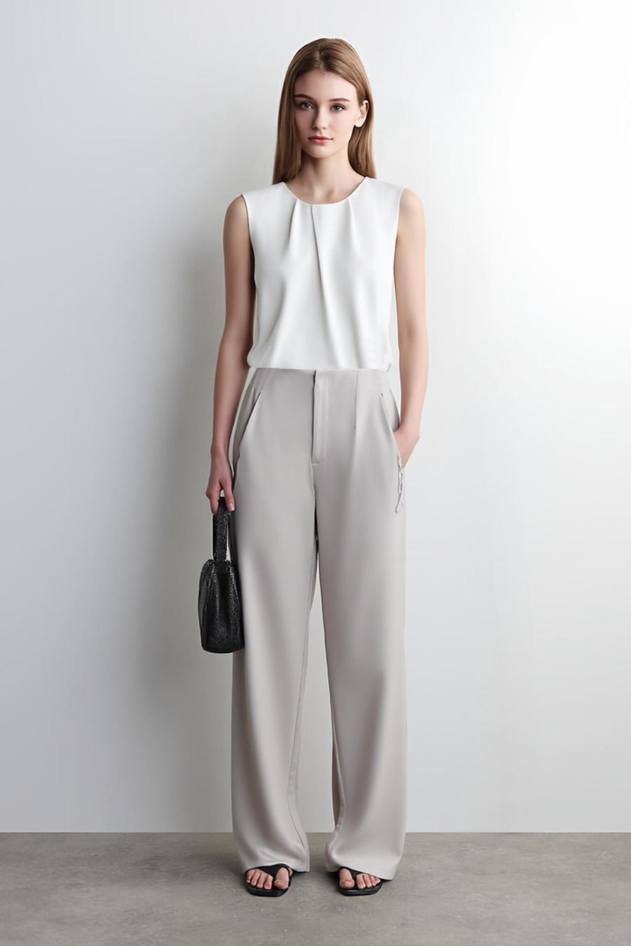 Gathered Sleeveless Chiffon Blouse|AMII