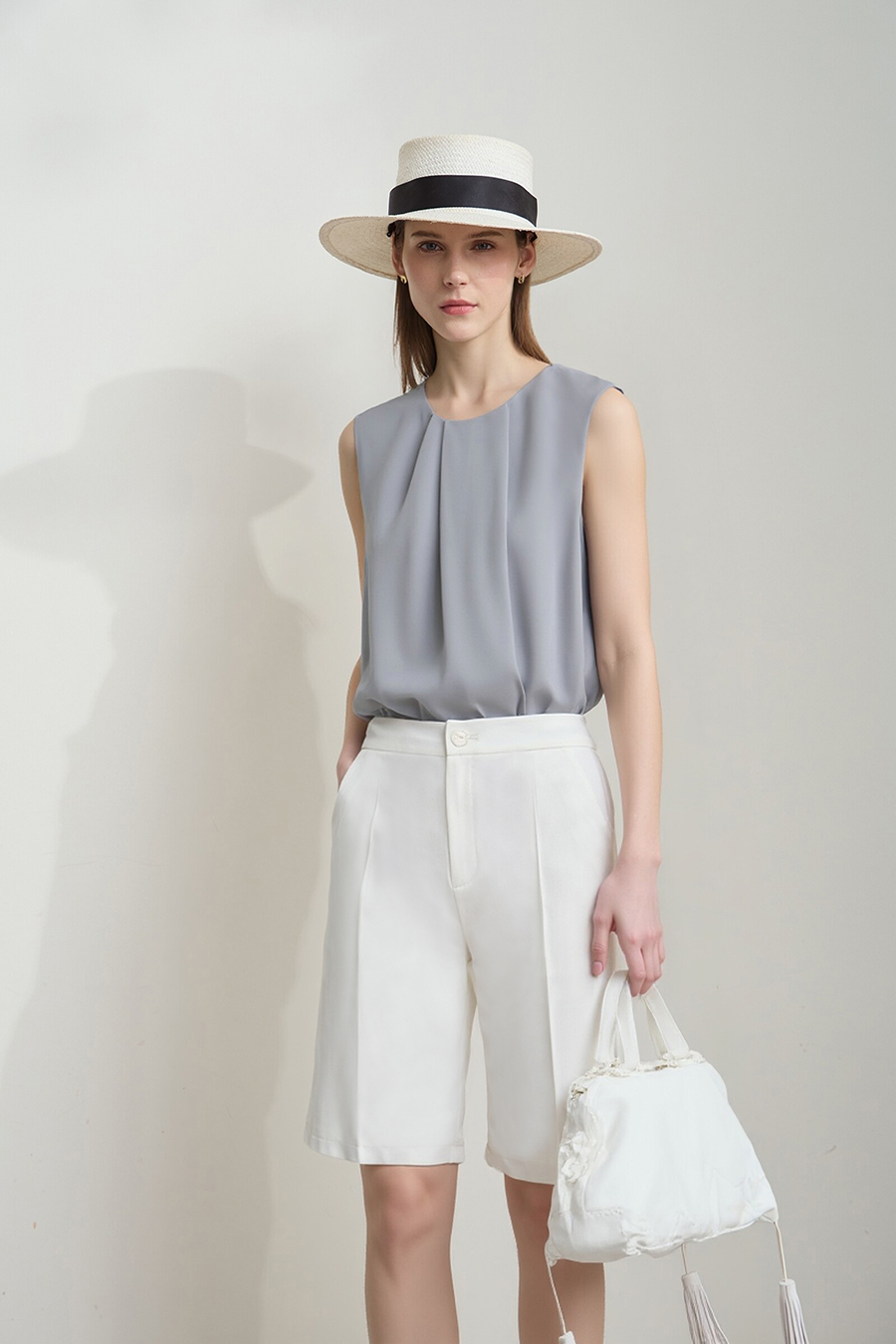 Gathered Sleeveless Chiffon Blouse|AMII