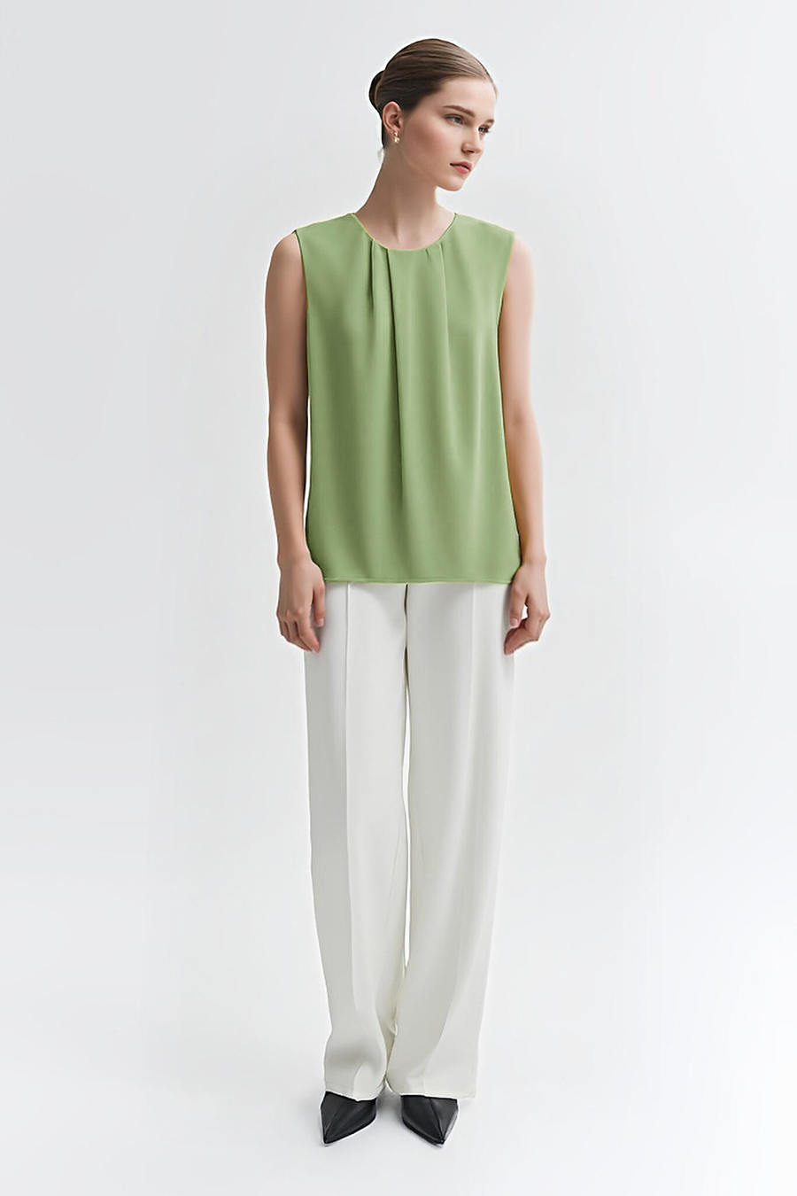 Gathered Sleeveless Chiffon Blouse|AMII