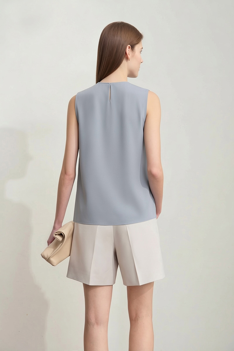 Gathered Sleeveless Chiffon Blouse|AMII