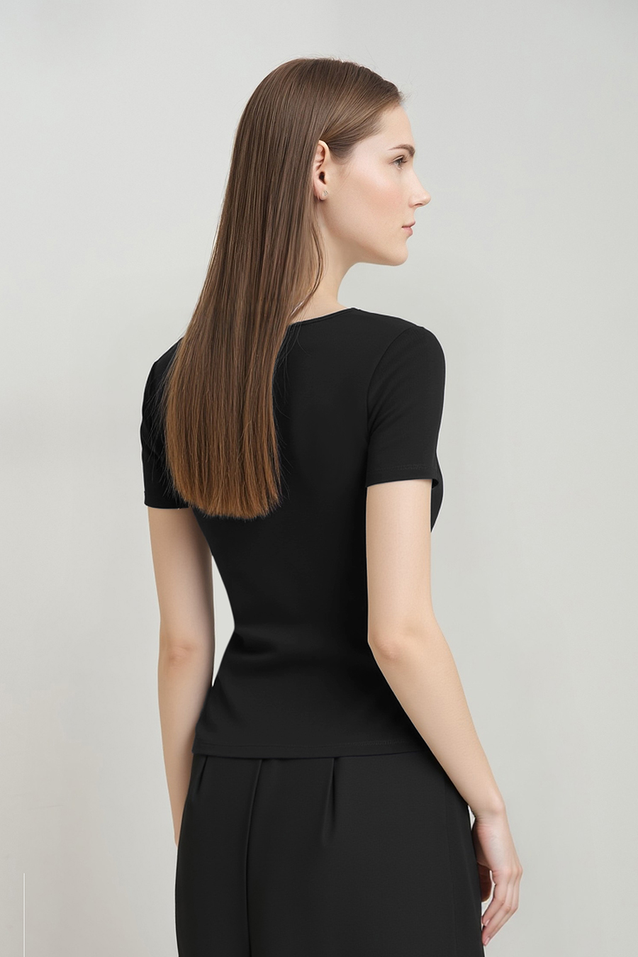 Square neck short sleeve stretch tee|AMII